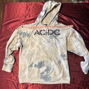 AC/DC Tie Dye Style Hoodie Rock Band Pullover Sweatshirt Gray
